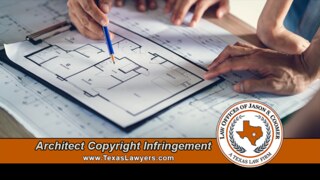 Architects and lawyers reviewing building plans in an architect copyright infringement case.