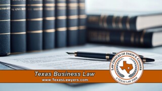 Texas business law documents with a pen, law books, and the Law Offices of Jason S. Coomer logo.