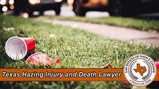 Discarded red plastic party cups scattered on a grass lawn with blurred cars in the background, symbolizing the alcohol-fueled parties tied to Texas fraternity and sorority hazing incidents.