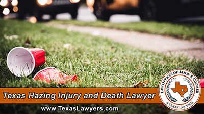 Discarded red plastic party cups scattered on a grass lawn with blurred cars in the background, symbolizing the alcohol-fueled parties tied to Texas fraternity and sorority hazing incidents.